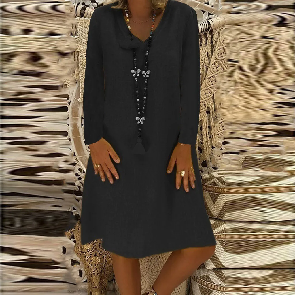 New Women Long Sleeve Dress Solid V Neck Autumn Beach Cotton Linen Casual Kaftan Maxi Loose Tops Dresses Plus Size S-5XL Vestido
New Women Long Sleeve Dress Solid V Neck Autumn Beach Cotton Linen Casual Kaftan Maxi Loose Tops Dresses Plus Size S-5XL Vestido