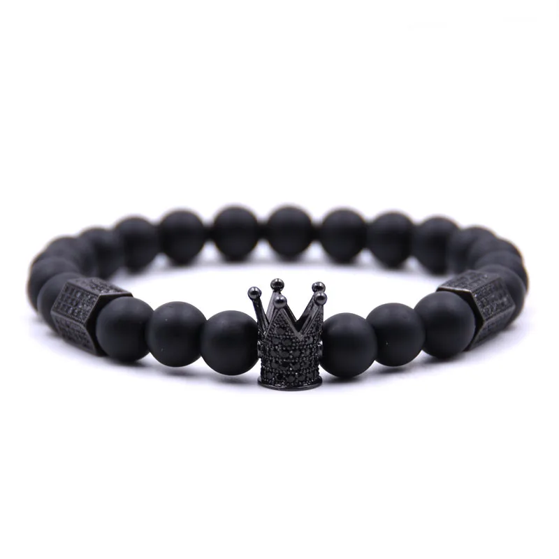 HONEYYIYI New Micro Pave CZ Crown Black Matte stone Bracelet Men Charm Bracelets Energy Jewelry Gift pulsera | Украшения и