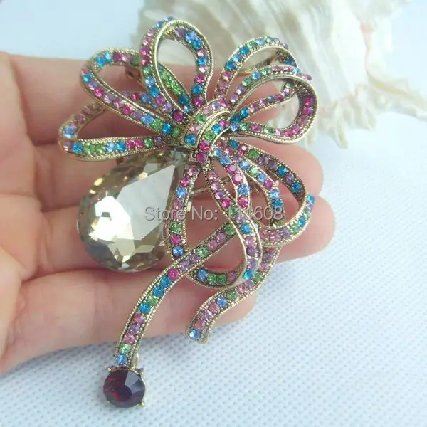 3.35" Elegant Bowknot Flower Brooch Pin w Multicolor Rhinestone Crystal, Party Jewelry, Gift - EE06414C5
3.35" Elegant Bowknot Flower Brooch Pin w Multicolor Rhinestone Crystal, Party Jewelry, Gift - EE06414C5