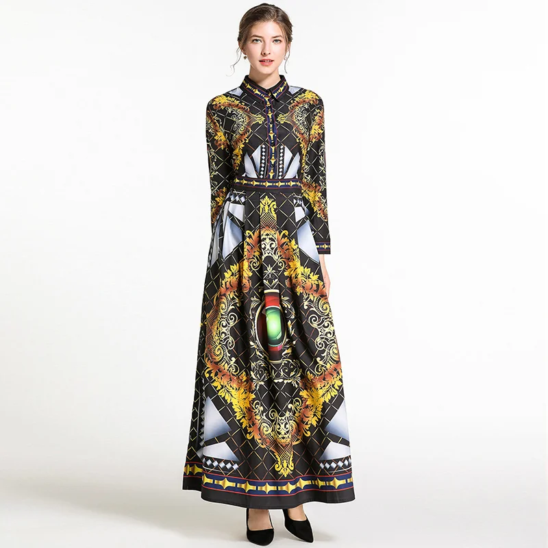 2019 Spring Brand Vintage Button Down Split Long Dress Luxurious Printing Long Sleeve Turn Down Collar Women Dress Shirt Dress
2019 Spring Brand Vintage Button Down Split Long Dress Luxurious Printing Long Sleeve Turn Down Collar Women Dress Shirt Dress