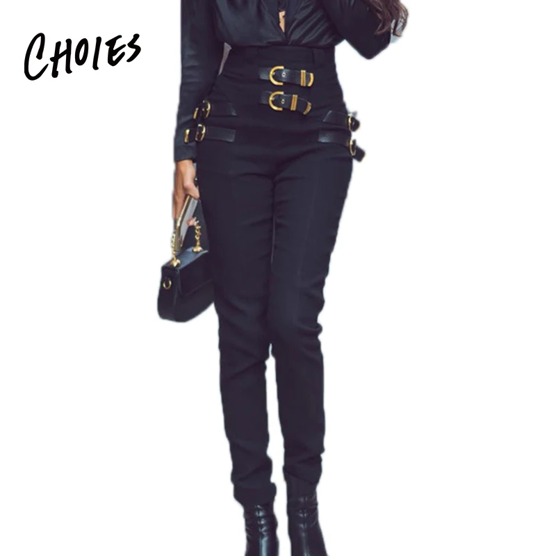 Black High Waist Buckle Strap Detail Women Pants Woman Casual Straight Pants 2018 New Autumn Bottoms Wear 
Black High Waist Buckle Strap Detail Women Pants Woman Casual Straight Pants 2018 New Autumn Bottoms Wear
