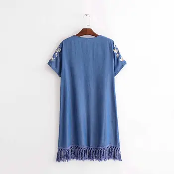High Waist Mini Vintage Denim Dress Women Summer Floral Embroidery Casual Jeans Dresses Femme Loose Clothes Ladies Dress 2019
High Waist Mini Vintage Denim Dress Women Summer Floral Embroidery Casual Jeans Dresses Femme Loose Clothes Ladies Dress 2019