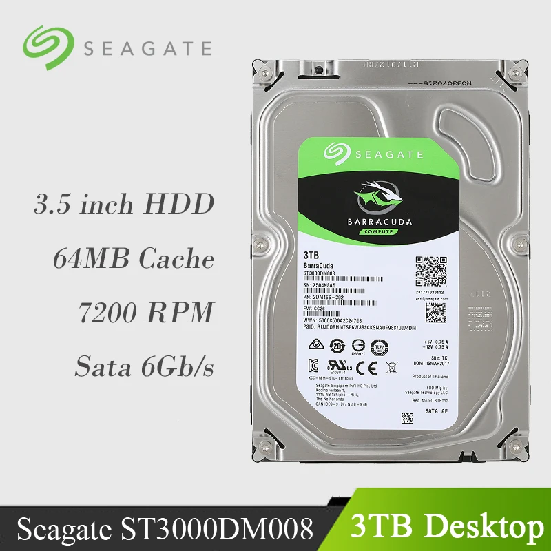 

Seagate 3TB Desktop HDD Internal Hard Disk Drive 5400 RPM SATA 6Gb/s 64MB Cache 3.5" ST3000DM008/007 HDD Drive Disk For Computer