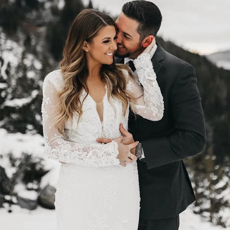 Backless Mermaid Wedding Dresses Long Sleeves Deep V-neck Full Length Wedding Gowns Elegant Vestidos De Noiva For Winter Wedding
Backless Mermaid Wedding Dresses Long Sleeves Deep V-neck Full Length Wedding Gowns Elegant Vestidos De Noiva For Winter Wedding