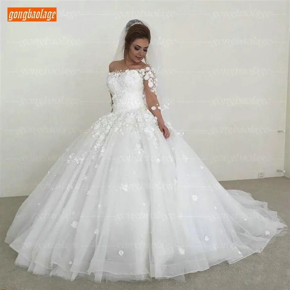 Sexy 3D Floral Ball Gown White Wedding Dresses Long 2020 Customized Off Shoulder Wedding Gowns 3/4 Sleeves Princess Bridal Dress
Sexy 3D Floral Ball Gown White Wedding Dresses Long 2020 Customized Off Shoulder Wedding Gowns 3/4 Sleeves Princess Bridal Dress