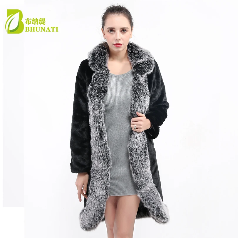 

New Winter Women Black Long Fur Coat Parka Female Faux Mink Fur Thick Warm Fur Overcoat Long Sleeve Jacket