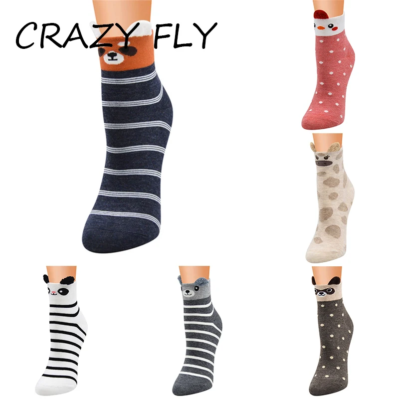 Фото Новинка 2019 модные милые хлопковые носки CRAZY FLY с рисунком животных из