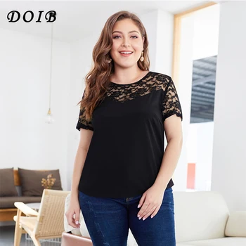 DOIB Plus Size Shirt Casual Solid Color Lace Patchwork Short Sleeve Black T-Shirt XL 2XL 3XL 4XL
DOIB Plus Size Shirt Casual Solid Color Lace Patchwork Short Sleeve Black T-Shirt XL 2XL 3XL 4XL