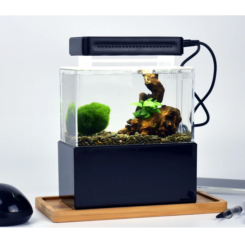 

New ! Mini Plastic Fish Tank Portable Desktop Aquaponic Aquarium Betta Fish Bowl with Water Filtration LED & Quiet Air Pump