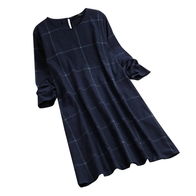 Spring New Womens Mini Dresses Linen Comfortable O-Neck Casual Women Loose Plaid Long Sleeve Vintage Shirt Dress 2019
Spring New Womens Mini Dresses Linen Comfortable O-Neck Casual Women Loose Plaid Long Sleeve Vintage Shirt Dress 2019