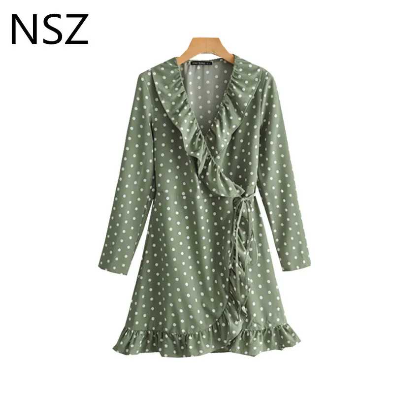 NSZ Women Polka Dot Print Wrap Dress Long Sleeve Ruffles Mini Dress Asymmetry Short Dress With Belt Vestidos
NSZ Women Polka Dot Print Wrap Dress Long Sleeve Ruffles Mini Dress Asymmetry Short Dress With Belt Vestidos