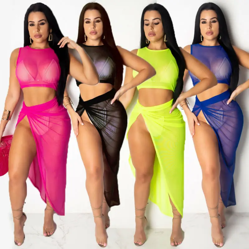 Women Bikini Cover Up Bathing Suit Two Piece Set Crop Tops+Wrap Skirt See-Through Summer Beachdress
Women Bikini Cover Up Bathing Suit Two Piece Set Crop Tops+Wrap Skirt See-Through Summer Beachdress