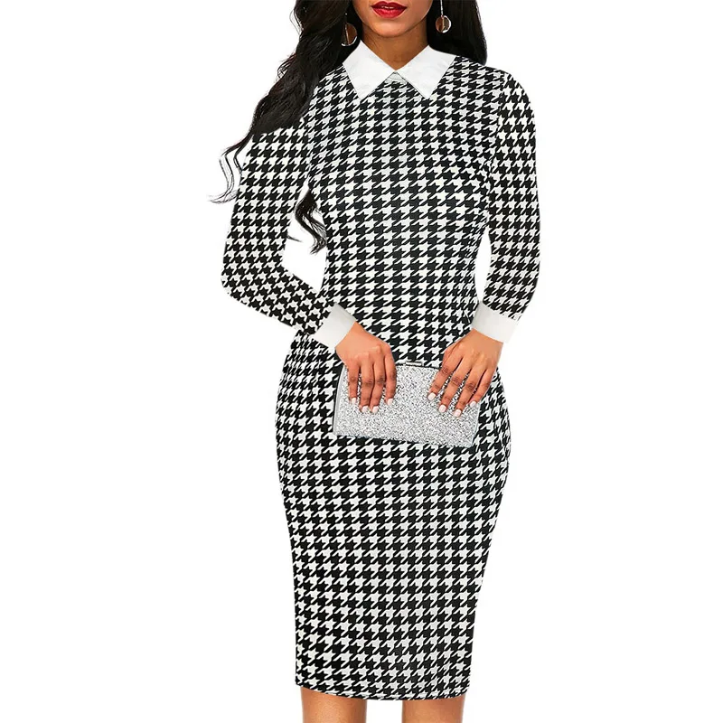 Women Elegant Fashion White Collar Long Sleeve Tartan Plaid Stretch Bodycon Work Office Lady Sheath Pencil Formal Dress 300275
Women Elegant Fashion White Collar Long Sleeve Tartan Plaid Stretch Bodycon Work Office Lady Sheath Pencil Formal Dress 300275
