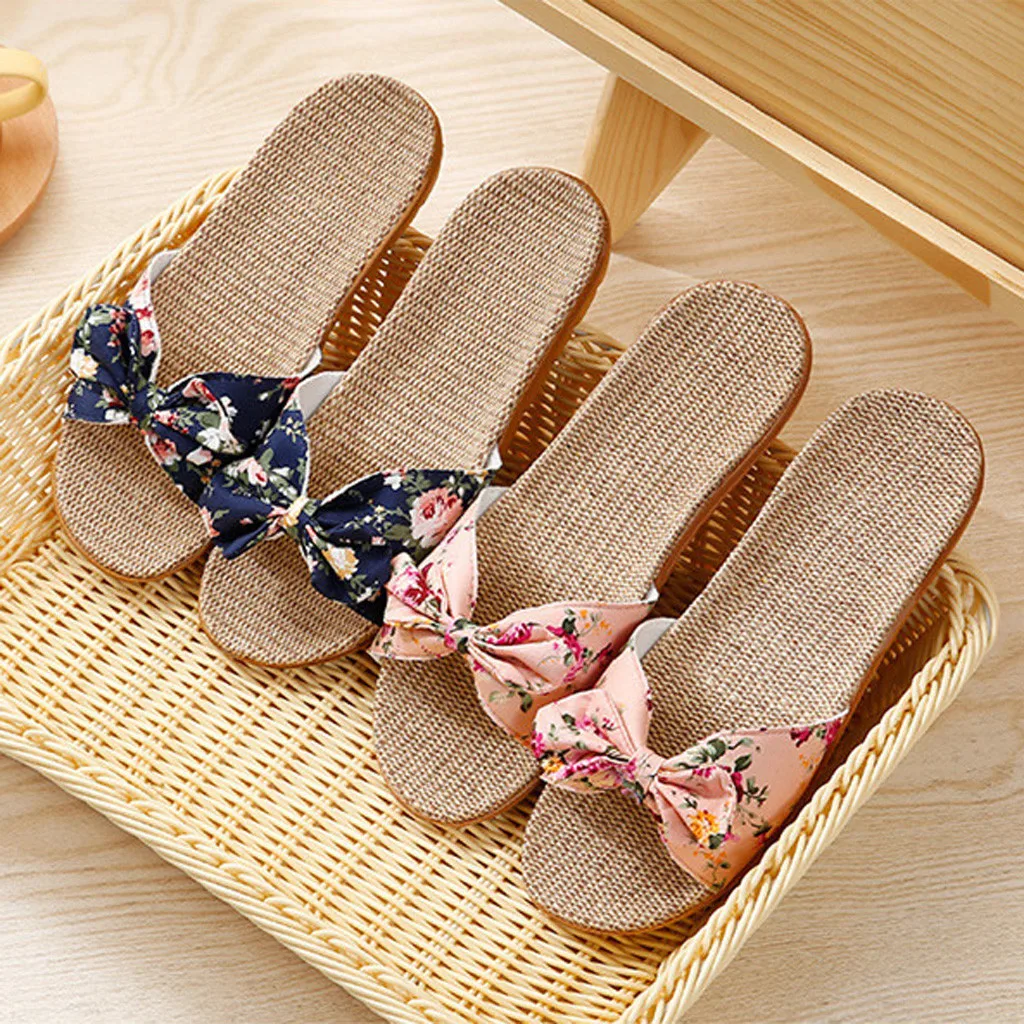 Slippers Women Fashion Bohemia Bowknot Flax Linen Flip Flops Beach Shoes Sandals Casual Woman non-slip flats Female Flip Flop
Slippers Women Fashion Bohemia Bowknot Flax Linen Flip Flops Beach Shoes Sandals Casual Woman non-slip flats Female Flip Flop