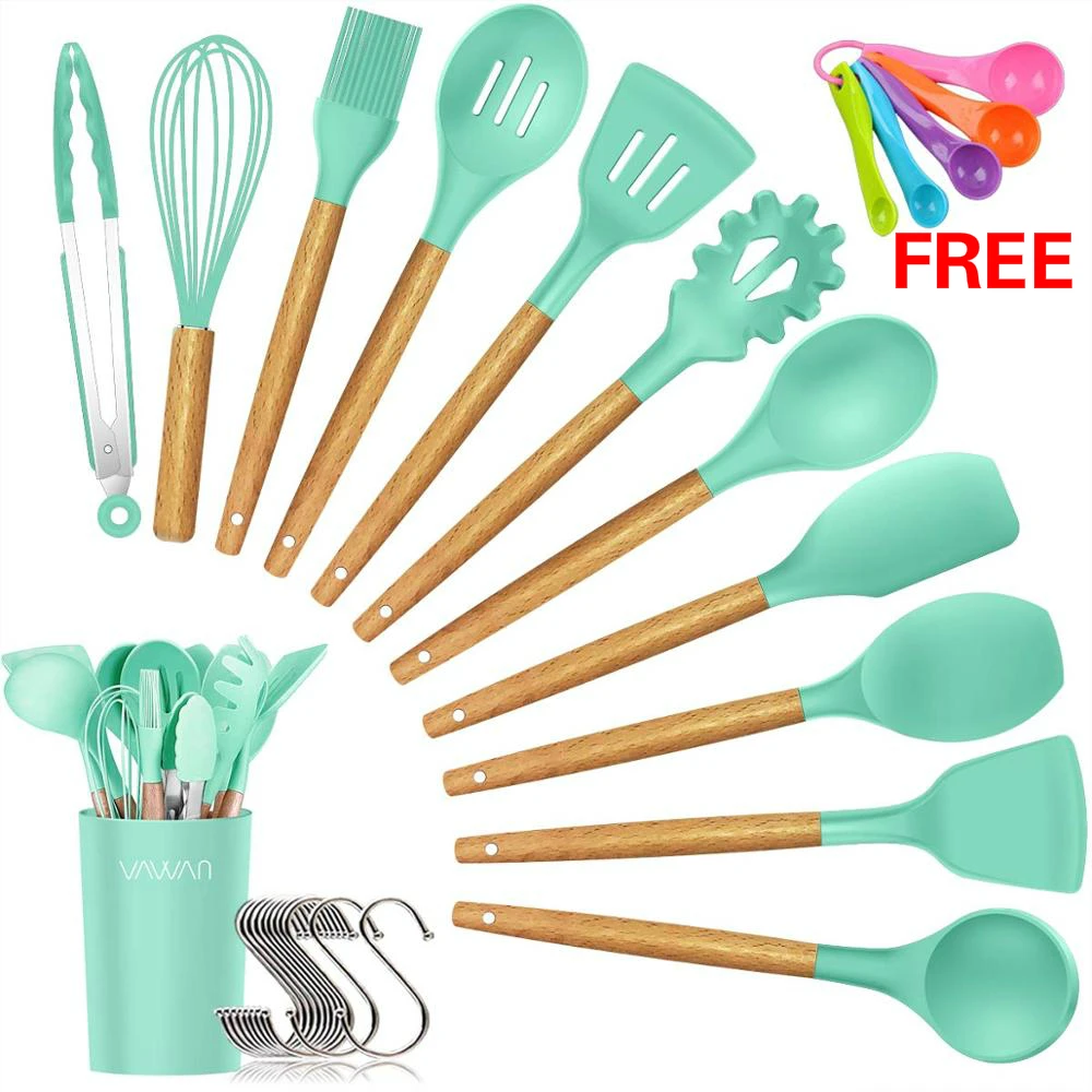 12 Piece Silicone Cooking Utensils Set Bamboo Wooden Handles Cooking Spoon Turner Tongs Spatula Kitchen Ware Tools with Holder
12 Piece Silicone Cooking Utensils Set Bamboo Wooden Handles Cooking Spoon Turner Tongs Spatula Kitchen Ware Tools with Holder