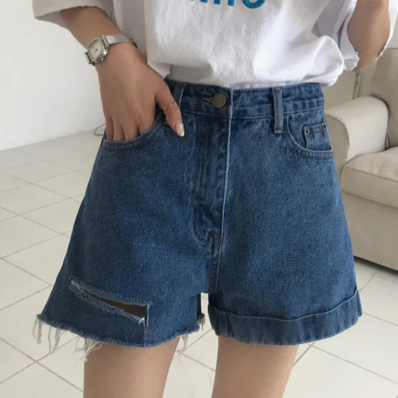Korean Style Summer Fashionable Loose Curled Hole Women Denim Shorts Streetwear Casual Solid Color High Waist Ladies Short Pants
Korean Style Summer Fashionable Loose Curled Hole Women Denim Shorts Streetwear Casual Solid Color High Waist Ladies Short Pants