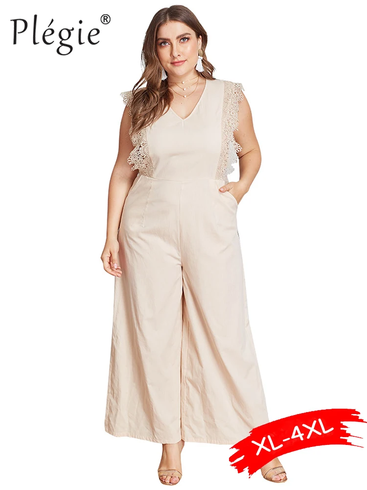 Plegie Women Jumpsuit 2019 V Neck Lace Patchwork Long Rompers Womens Jumpsuit With Pockets Plus Size Jumpsuits Apricot
Plegie Women Jumpsuit 2019 V Neck Lace Patchwork Long Rompers Womens Jumpsuit With Pockets Plus Size Jumpsuits Apricot
