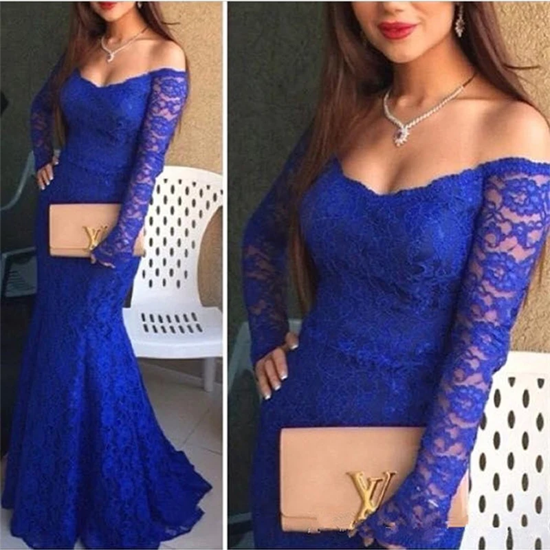 CYF107 Robe De Soiree Off the shoulder Long Sleeve Lace Evening Dress 2016 Vestido De Festa Royal Blue Mermaid Prom Dresses
CYF107 Robe De Soiree Off the shoulder Long Sleeve Lace Evening Dress 2016 Vestido De Festa Royal Blue Mermaid Prom Dresses