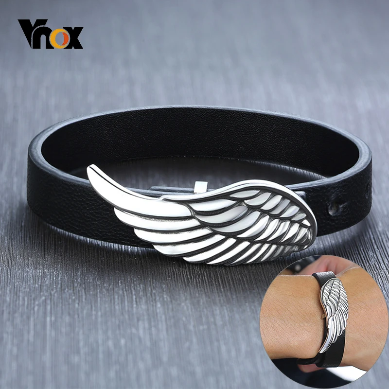Vnox Stylish Eagle Wing Charm Bracelets for Men Black Genuine Leather Stainless Steel Feather Clasp Casual Gent Bangle
Vnox Stylish Eagle Wing Charm Bracelets for Men Black Genuine Leather Stainless Steel Feather Clasp Casual Gent Bangle
