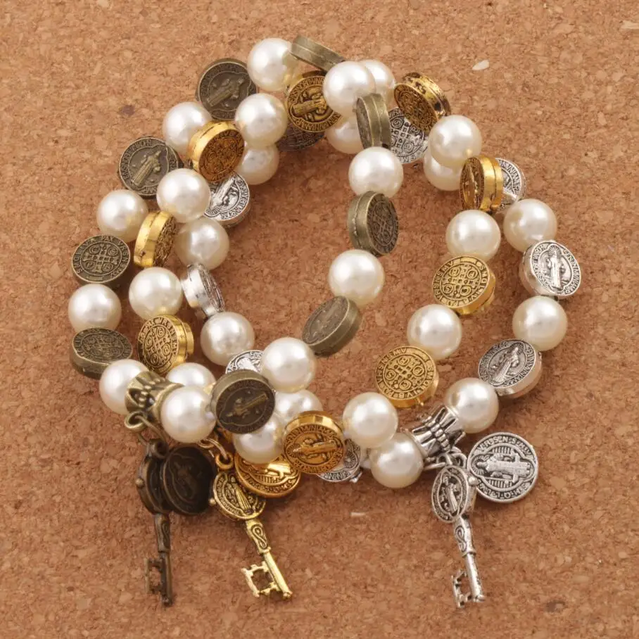 Saint Benedict Pearl Beaded Bracelet 10pcs Antique Silver/Gold/Bronze Religious Patron Stretch Bracelets BB78
Saint Benedict Pearl Beaded Bracelet 10pcs Antique Silver/Gold/Bronze Religious Patron Stretch Bracelets BB78