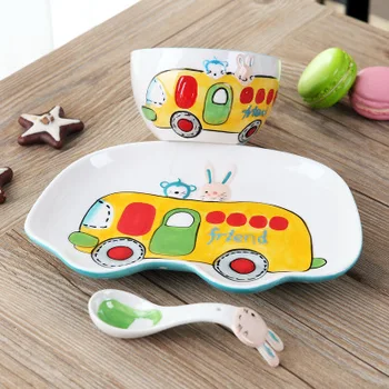 Children's tableware set Creative hand painted Bus ceramic dinner set Character cartoon Hand-painted relief bowl plate set 
Children's tableware set Creative hand painted Bus ceramic dinner set Character cartoon Hand-painted relief bowl plate set