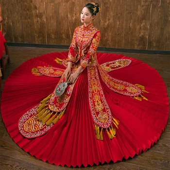 Elegant Floor Length Women Cheongsam Red Vintage Asian Bride Dress Chinese Ancient Embroidery Wedding Qipao Marriage Gift
Elegant Floor Length Women Cheongsam Red Vintage Asian Bride Dress Chinese Ancient Embroidery Wedding Qipao Marriage Gift