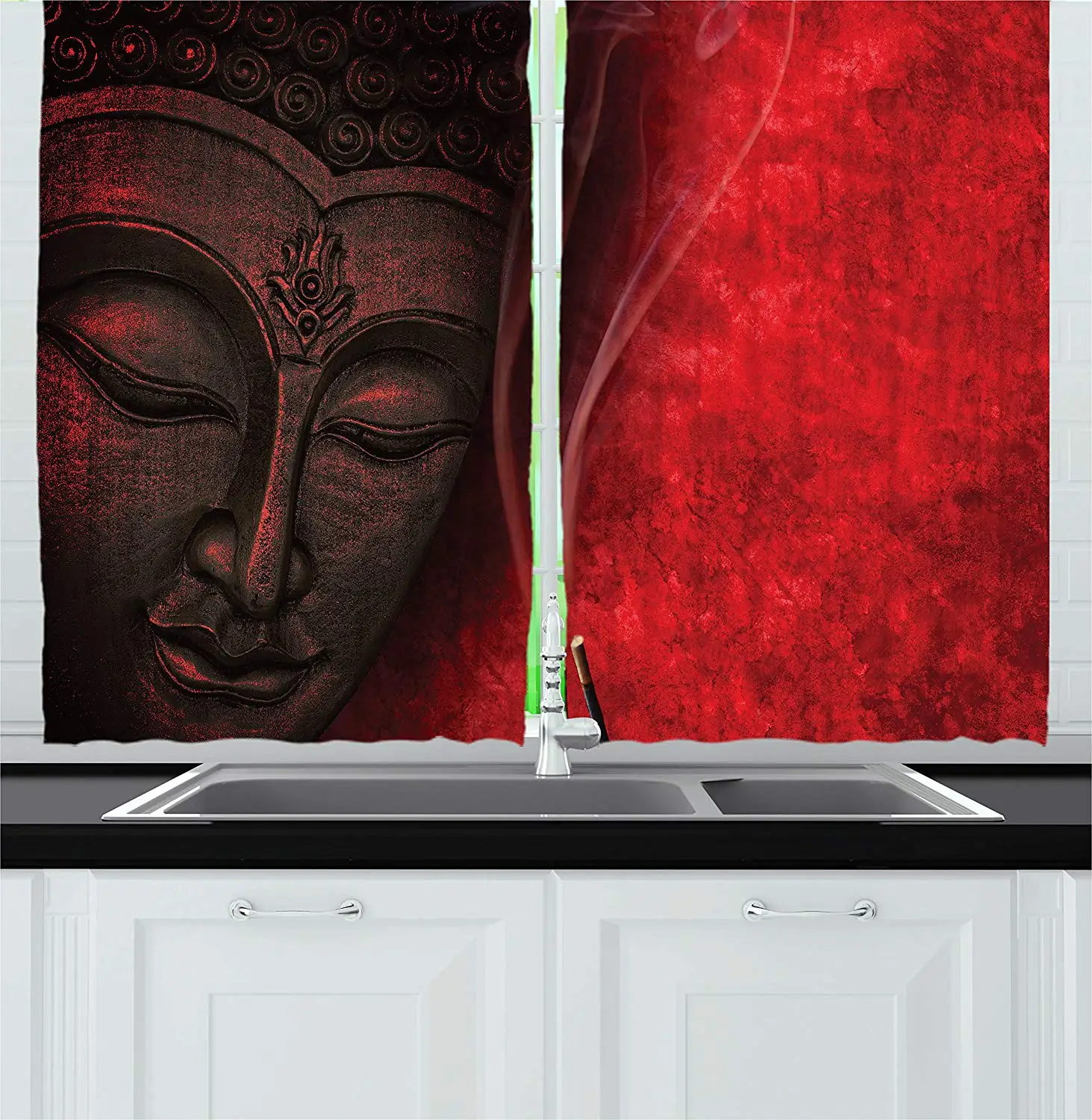 Asian Curtains Eastern Spirituality Icon Statue over Hazy Religious Zen Theme Yoga Calmness Print Window Drapes for Living Room
Asian Curtains Eastern Spirituality Icon Statue over Hazy Religious Zen Theme Yoga Calmness Print Window Drapes for Living Room