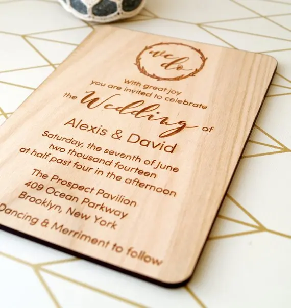 

Wooden Rustic Wedding invitation, Custom name and date,Laser cut wooden invitation with envelops,Laser Etched Wooden Invitation.