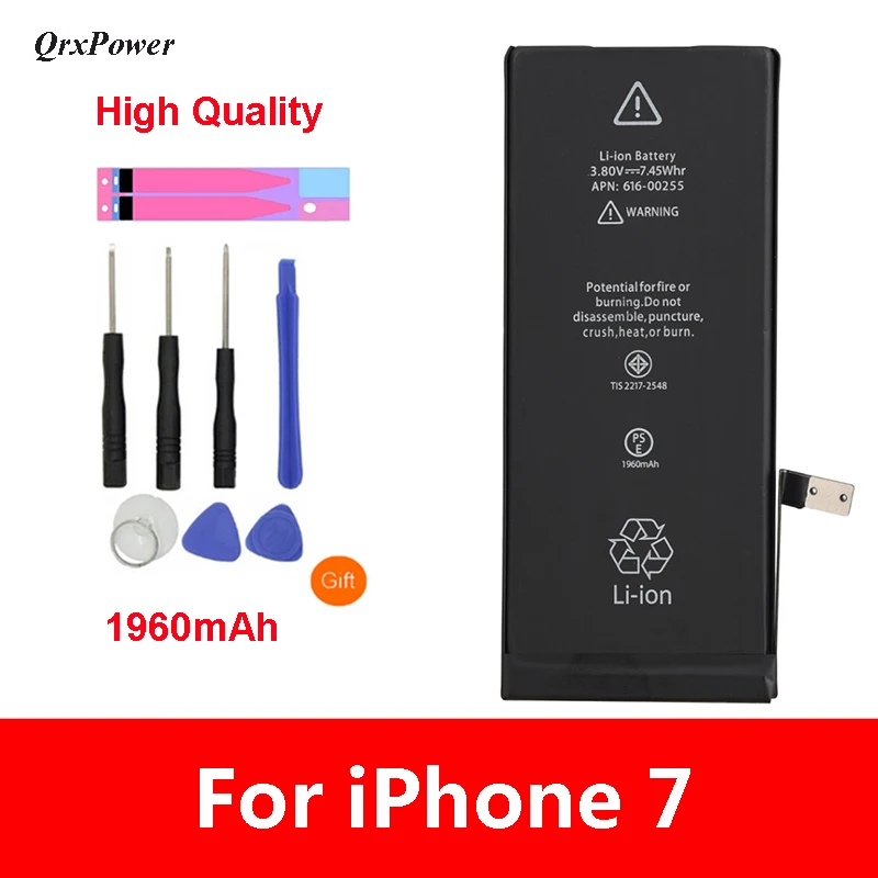 QrxPower High Quality Replacement Li-ion Battery Real Capacity 1960mAh With Tools for iphone 7 0 Cycle 1 year warranty
QrxPower High Quality Replacement Li-ion Battery Real Capacity 1960mAh With Tools for iphone 7 0 Cycle 1 year warranty