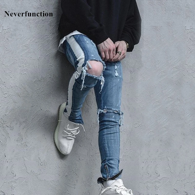 High Street Kanye West Men Jeans Stretch blue Destroyed Ripped Design Side stripes Ankle Zipper Skinny biker Jeans Hole Trouser
High Street Kanye West Men Jeans Stretch blue Destroyed Ripped Design Side stripes Ankle Zipper Skinny biker Jeans Hole Trouser