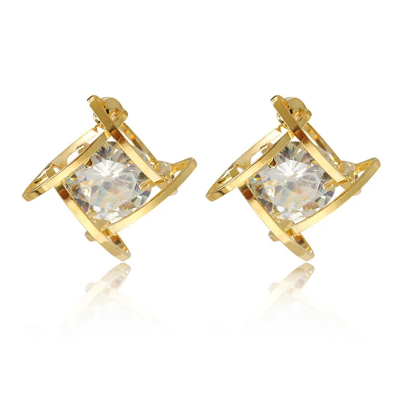 

New Fashion Square Zircon Earrings, Cz Upscale Magnificent Tic Gold Stud Earring Women Jewelry Wholesale And Retail