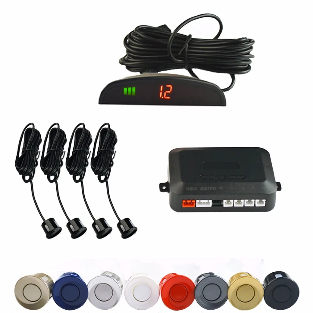 Viecar Car LED Parking Sensor Kit 4 Sensors 22mm Backlight Display Reverse Backup Radar Monitor System 12V 8 Colors
