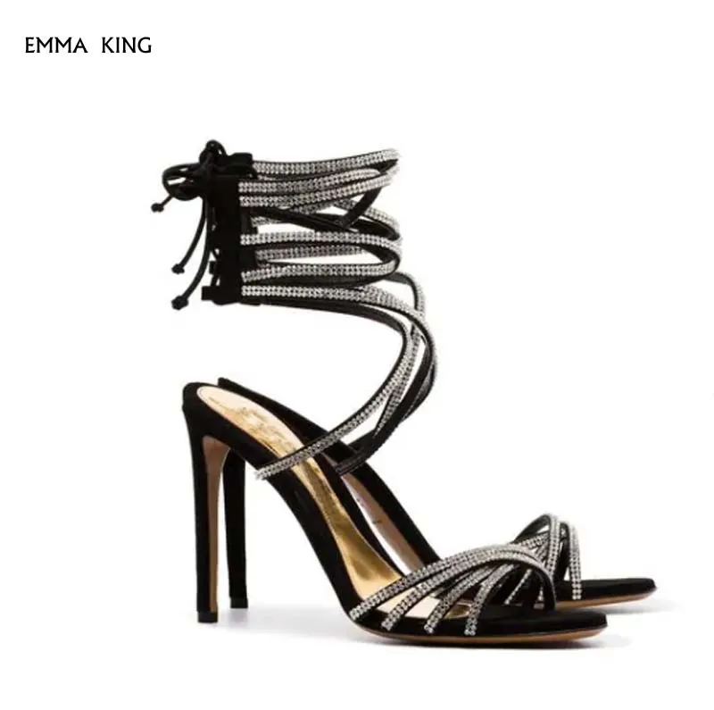 Elegant Black Strappy Crystal Suede Sandals Women High Stiletto Heel Open Toe Heels Ladies Shoes Lace-up New Party Shoes Woman
Elegant Black Strappy Crystal Suede Sandals Women High Stiletto Heel Open Toe Heels Ladies Shoes Lace-up New Party Shoes Woman