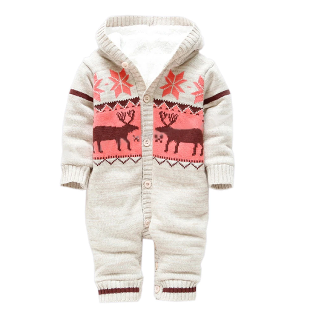 Image Baby Rompers Winter Thick Climbing Clothes Newborn Boys Girls Warm Romper Knitted Sweater Christmas Deer Hooded Outwear CL0491