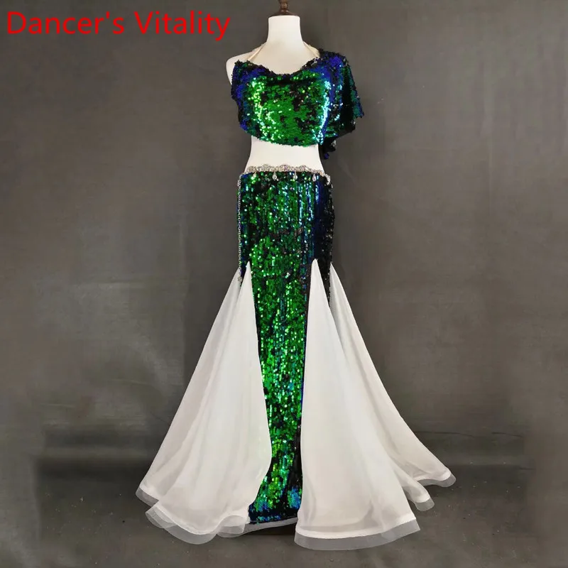 Women Belly Dance Practice Sling Sequin Top Splicing Skirt Oriental Indian Dance Wear Performance Green 3Colors Garments Outfits
Women Belly Dance Practice Sling Sequin Top Splicing Skirt Oriental Indian Dance Wear Performance Green 3Colors Garments Outfits