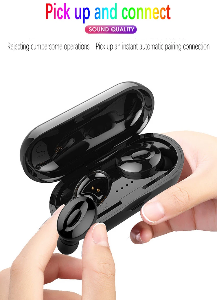 Bluetooth Earphones True Wireless Headphones 5.0 TWS in-Ear Earbuds IPX5 Waterproof Mini Headset 3D Stereo Sound Sport Earpiece