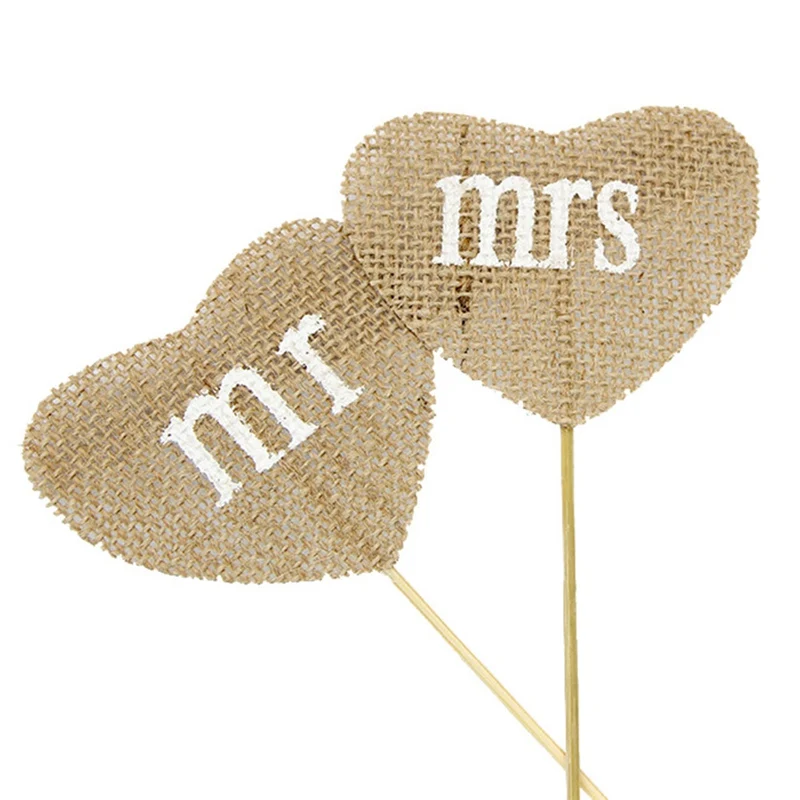 2 шт./компл. Mr & Mrs в форме сердца Флаг натуральный джут джутовая ткань мешочная