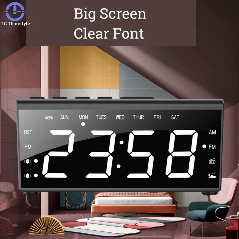 AM/FM Radio Alarm Clock Digital LED Display Electronic Desktop Snooze Watch Backlight Sleep Function Compact Time Clocks
AM/FM Radio Alarm Clock Digital LED Display Electronic Desktop Snooze Watch Backlight Sleep Function Compact Time Clocks