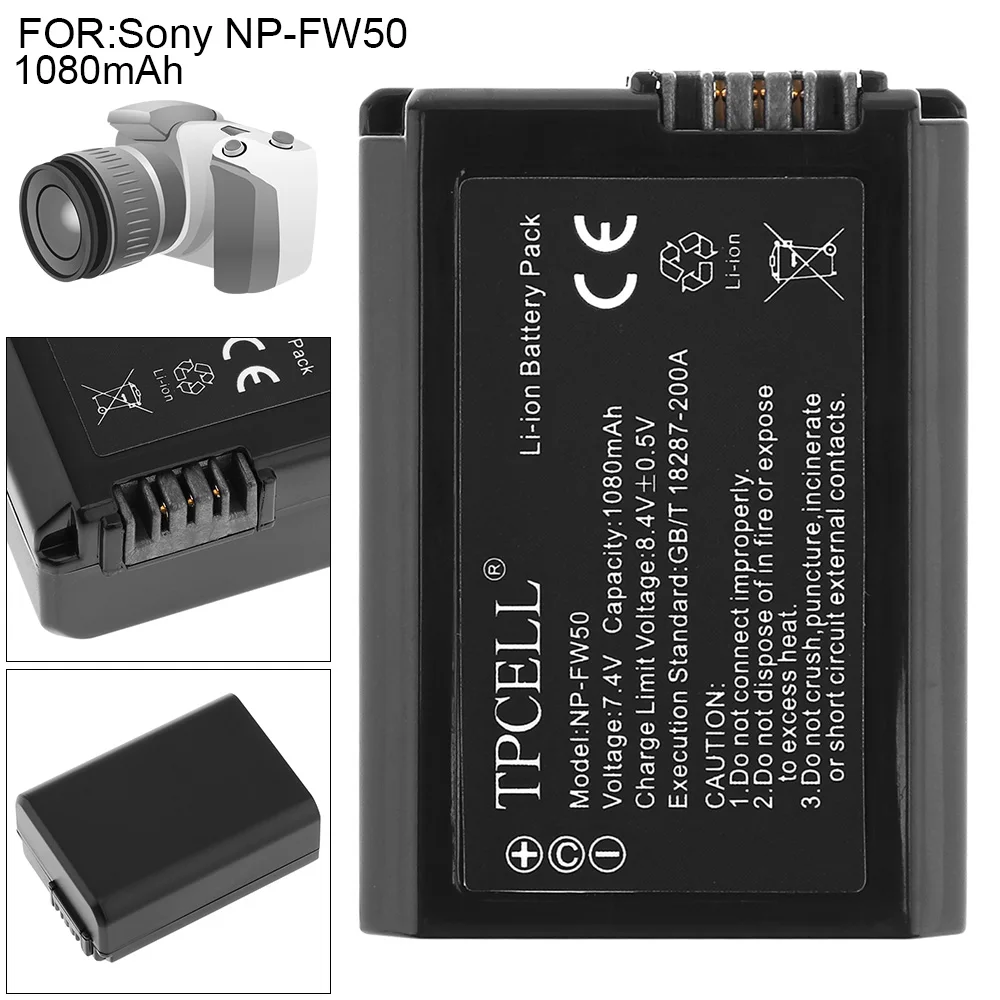 

NP-FW50 1080mAh 7.2V FW50 Battery Single-lens Reflex A7a7r Rechargeable Camera Battery for Sony Alpha NEX-5CK 5D 5C 3C NEX3C