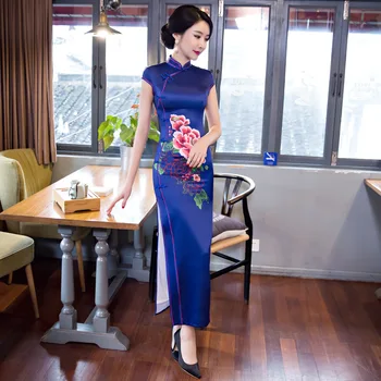 Elegant Long Flower Print Qipao Dress Short Sleeves Graceful Royal Blue Evening Dress High Split Ropa Mujer Verano 2018
Elegant Long Flower Print Qipao Dress Short Sleeves Graceful Royal Blue Evening Dress High Split Ropa Mujer Verano 2018