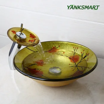 YANKSMART Plum Blossom Tempered Glass Basin Sink Washbasin Faucet Set Counter top Washroom Vessel Vanity Sink Bathroom Mixer Tap
YANKSMART Plum Blossom Tempered Glass Basin Sink Washbasin Faucet Set Counter top Washroom Vessel Vanity Sink Bathroom Mixer Tap