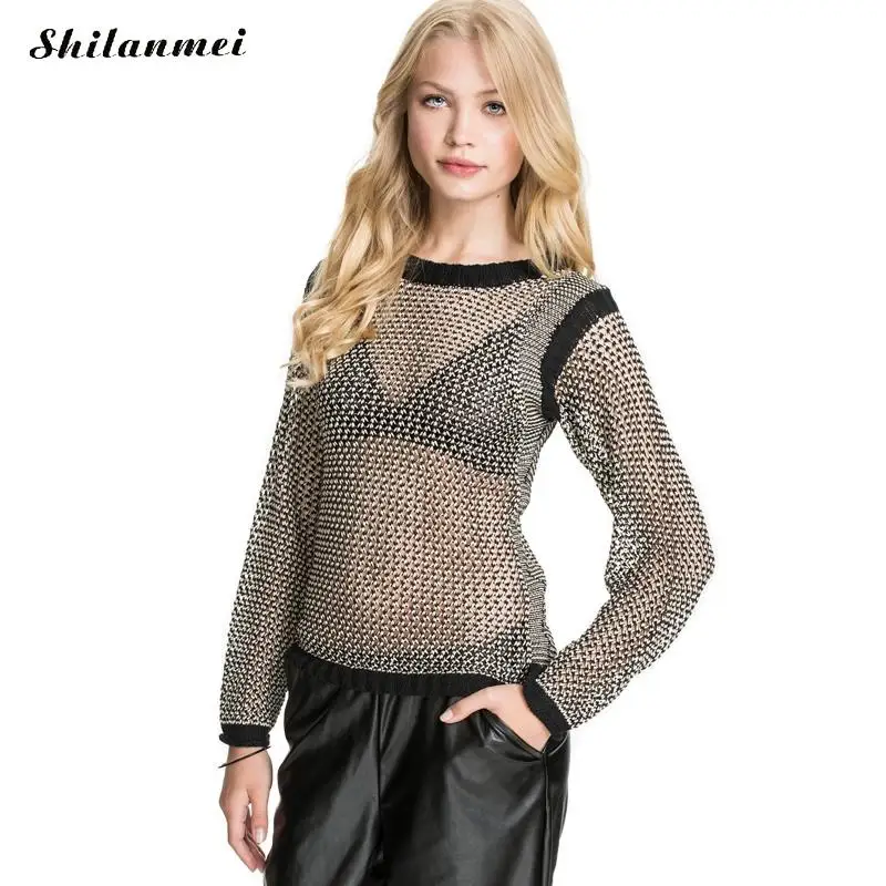 Sexy Hollow out Knitted Sweater Women Black White pullovers knitwear transparent Patchwork Pull Femme causal Sweater pullovers
Sexy Hollow out Knitted Sweater Women Black White pullovers knitwear transparent Patchwork Pull Femme causal Sweater pullovers