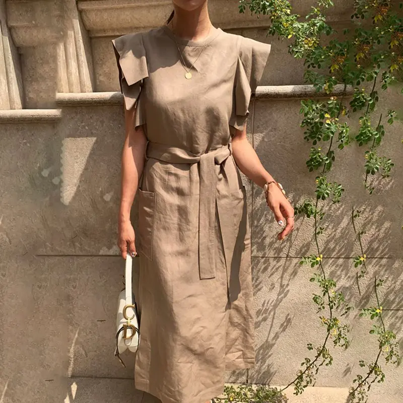 Korean Style Midi Dress Women Ruffle Belt Elegant Pockets Stylish Office Ladies Casual Summer Dresses Holiday High Waist 2019
Korean Style Midi Dress Women Ruffle Belt Elegant Pockets Stylish Office Ladies Casual Summer Dresses Holiday High Waist 2019
