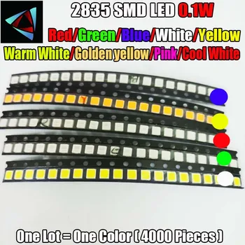 4000pcs 2835 0.1W SMD Led 10Values Red/Green/Blue/White/Yellow /Warm White/Pink/Golden yellow Cool White LED kit
4000pcs 2835 0.1W SMD Led 10Values Red/Green/Blue/White/Yellow /Warm White/Pink/Golden yellow Cool White LED kit