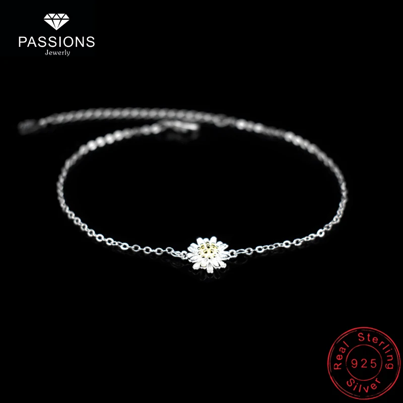 

Hot Sale Fashion 925 Sterling Silver Daisy Pendant Anklets Gold Color Chrysanthemum Charm Anklet Chain For Women's Jewelry Gift