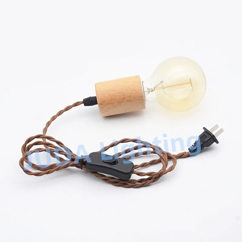 E27 wood socket with braided wire twist cable cord set Power Cords with on / off switch lamp base for led bulb ceiling lights
E27 wood socket with braided wire twist cable cord set Power Cords with on / off switch lamp base for led bulb ceiling lights