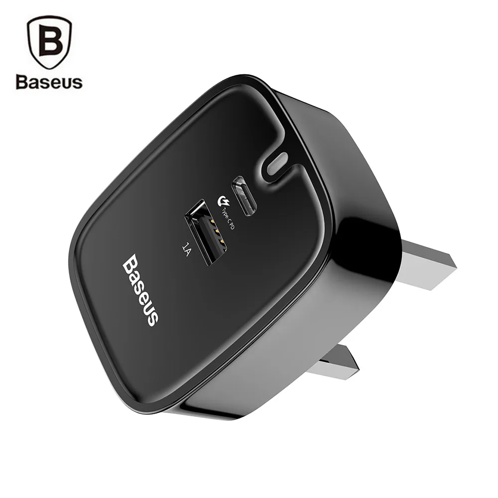 Baseus UK plug type-C Dual USB зарядное устройство для путешествий портативное QC 3 0 Funzi