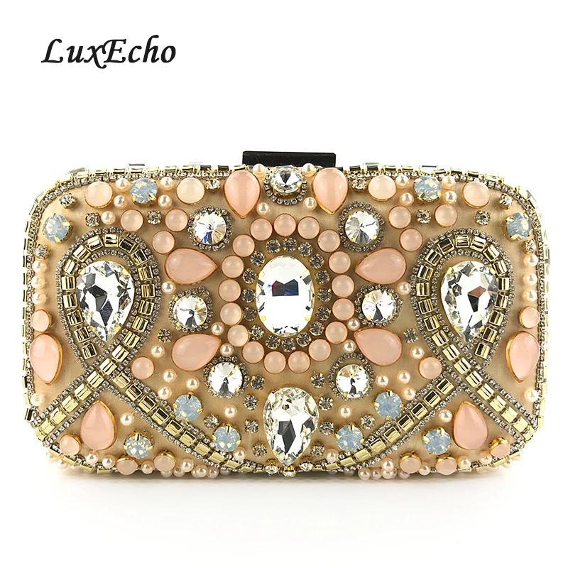 

champagne Beading Evening Bags Women Day Clutches Fashion Wedding Purse Diamonds Dinner bag Party shoulder bags