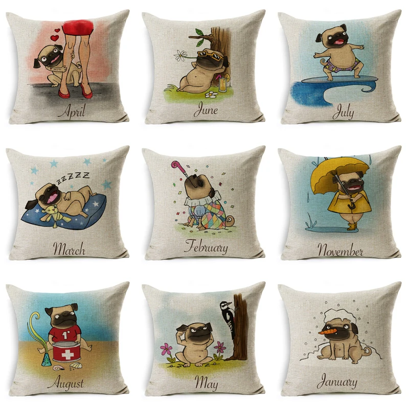 NEW Funny Pug Dog Cushion Cover Naughty Puppy Calendar Pillowcases Home Decorative Pillows Cover for Sofa Animal Dogs Cospaly
NEW Funny Pug Dog Cushion Cover Naughty Puppy Calendar Pillowcases Home Decorative Pillows Cover for Sofa Animal Dogs Cospaly