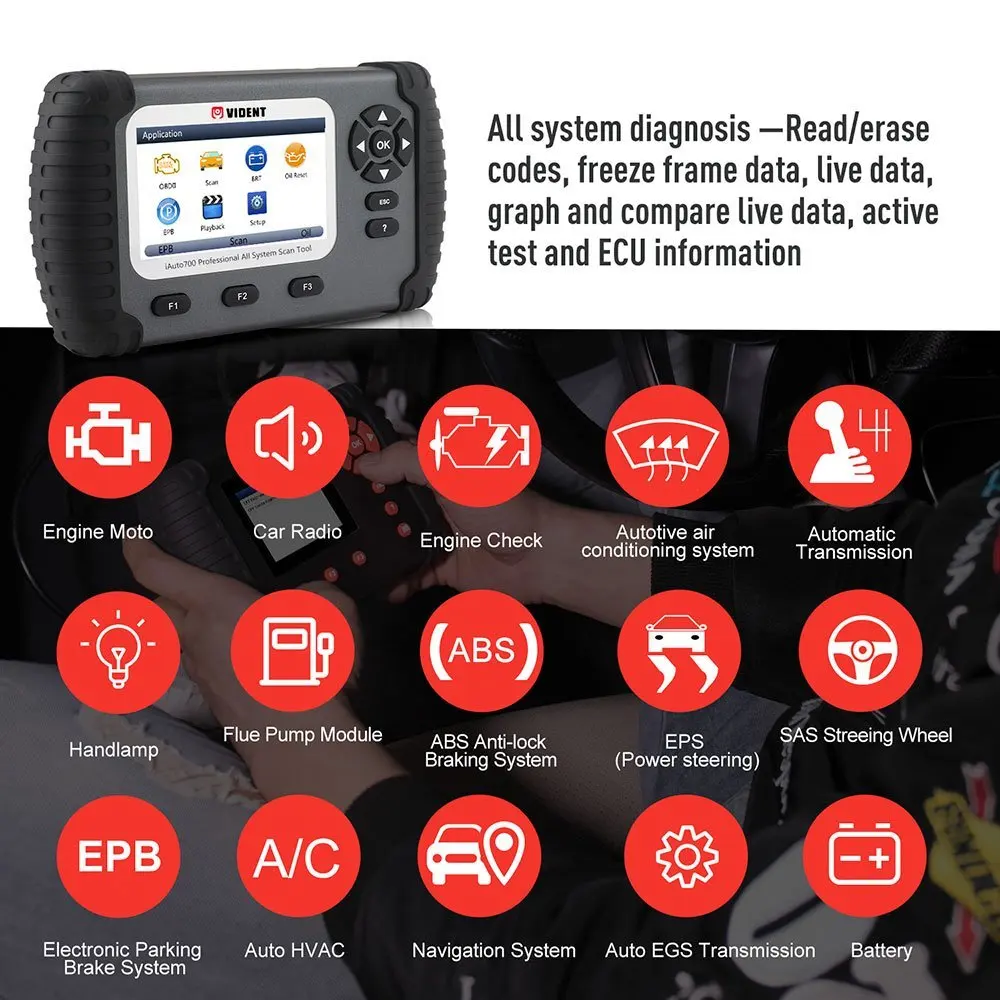 VIDENT iAuto700 Professional Car Full System Diagnostic Tool for Engine Oil Light EPB EPS ABS Airbag Reset Battery Configuration
VIDENT iAuto700 Professional Car Full System Diagnostic Tool for Engine Oil Light EPB EPS ABS Airbag Reset Battery Configuration